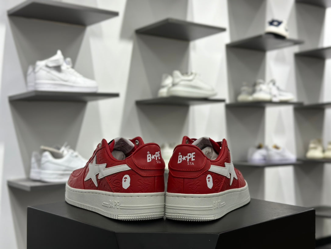 BAPE STA Sneakers | Embossed Leather | Red/White | EU Sizes 36–45