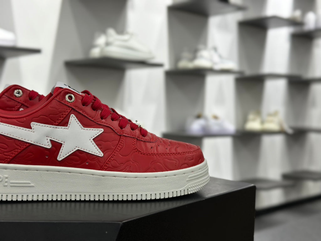 BAPE STA Sneakers | Embossed Leather | Red/White | EU Sizes 36–45