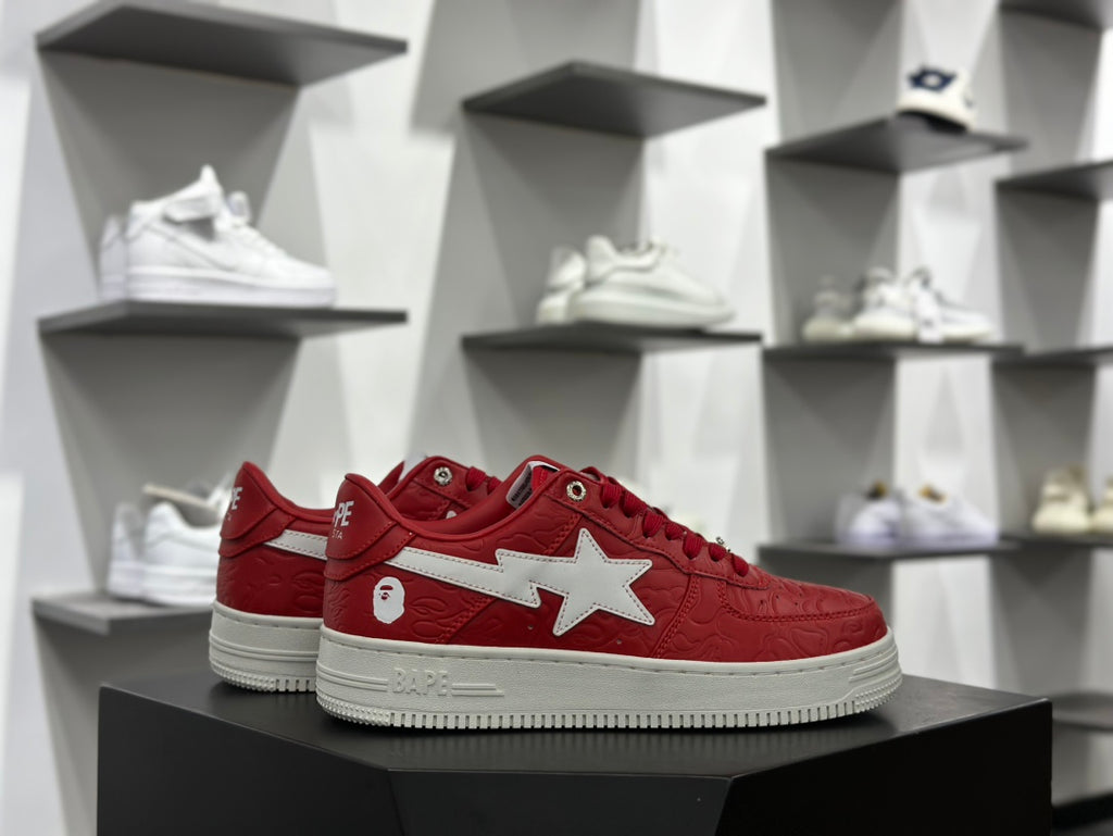 BAPE STA Sneakers | Embossed Leather | Red/White | EU Sizes 36–45