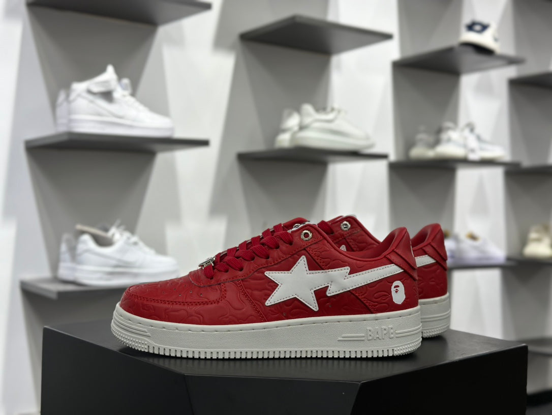 BAPE STA Sneakers | Embossed Leather | Red/White | EU Sizes 36–45
